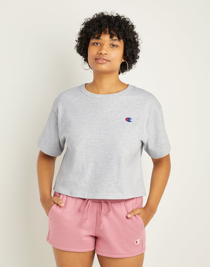 Champion Dame T-Shirts Grå - Heritage Cropped C Logo - Danmark XHY-271908